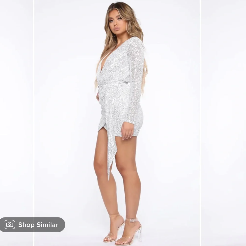 Fashion Nova Center Stage Sequin Mini Dress - White/Silver - Large - Never Worn - Picture 2 of 10